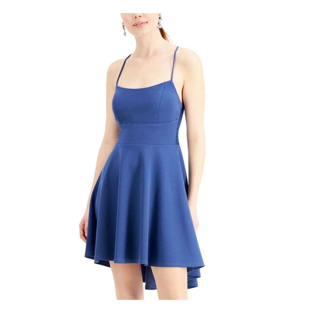 CITY STUDIO Womens Fit + Flare Mini Dress Blue Spaghetti Strap Hi-lo Juniors 13